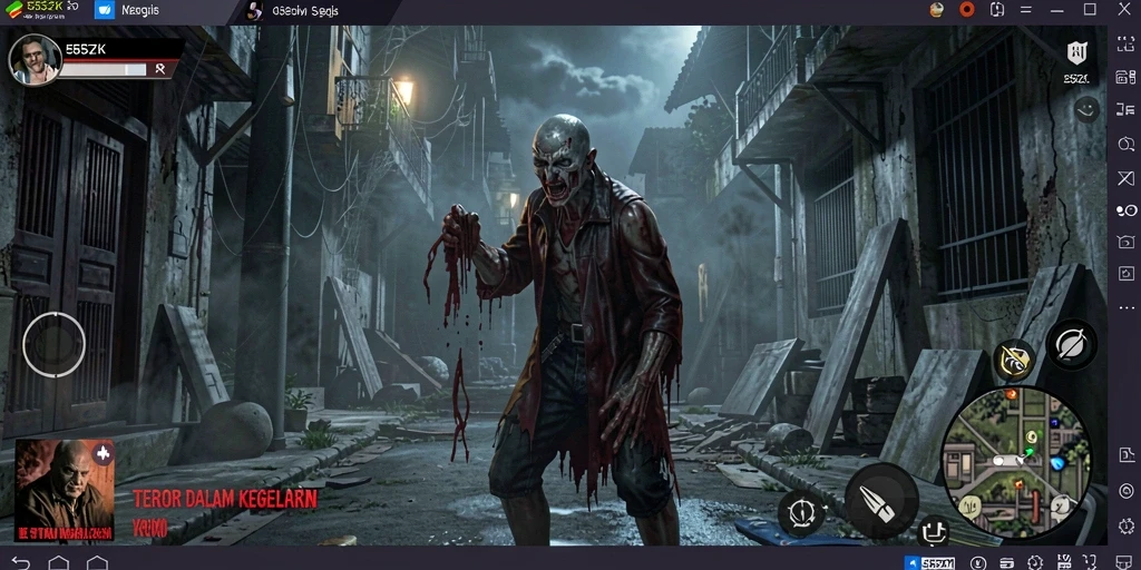 Screenshot permainan 555ZK menampilkan suasana mencekam dan gameplay yang intens.