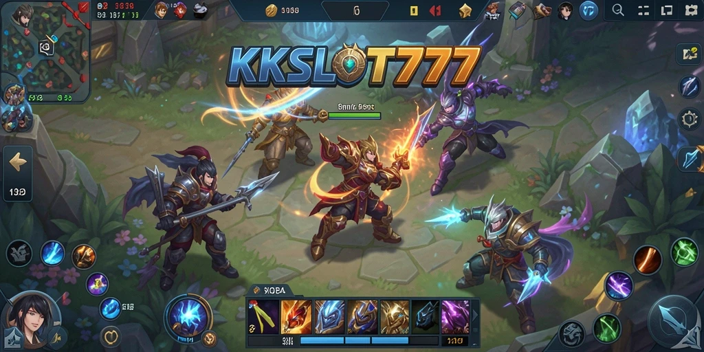 Gameplay KKSLOT777 yang penuh aksi dalam arena perang.