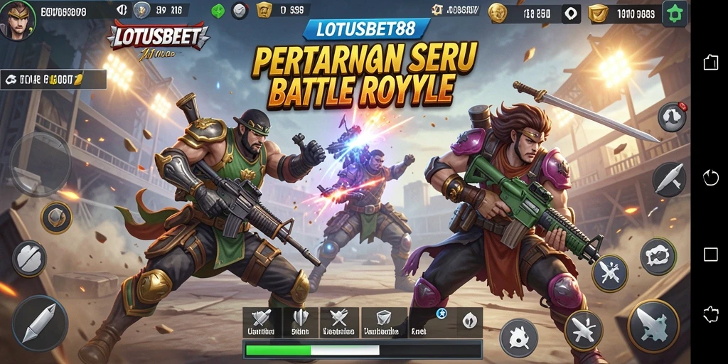 Gameplay LOTUSBET88 dengan aksi pertempuran intens.