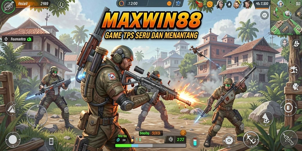 Tangkapan layar utama MAXWIN88 menampilkan gameplay intens TPS.
