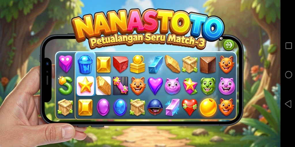 Gameplay NANASTOTO yang penuh warna dan seru dalam pencocokan elemen.