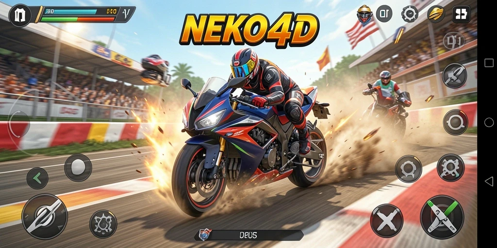Tampilan gameplay balapan motor yang mendebarkan di NEKO4D.