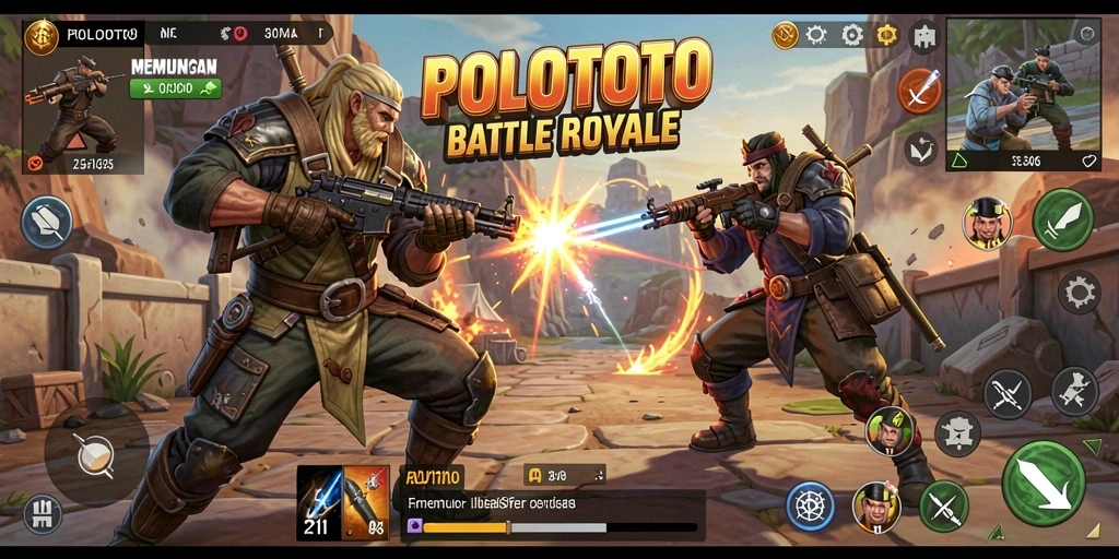Tampilan aksi seru dalam game Battle Royale POLOTOTO.