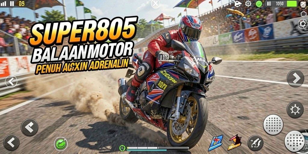 Tampilan gameplay balapan motor yang mendebarkan di SUPER805.