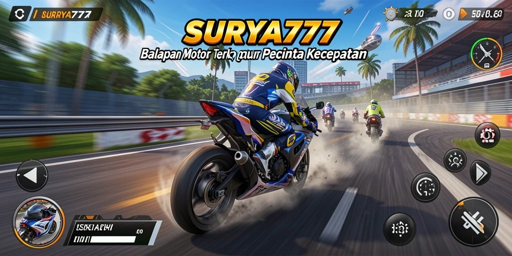 Tampilan gameplay SURYA777 dengan aksi balapan motor yang seru.