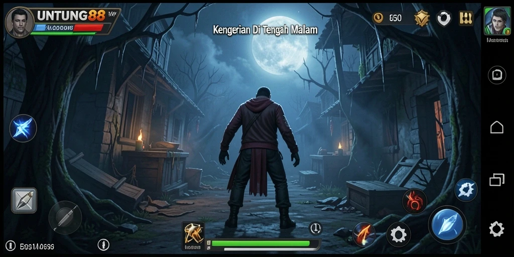 Tampilan gameplay mencekam dari UNTUNG88 di tengah kegelapan malam.